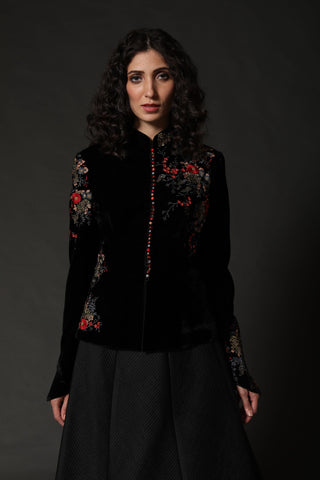Rohit Bal-Black Silk Velvet Short Jacket-INDIASPOPUP.COM