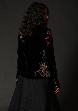 Rohit Bal-Black Silk Velvet Short Jacket-INDIASPOPUP.COM