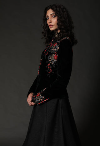 Rohit Bal-Black Silk Velvet Short Jacket-INDIASPOPUP.COM