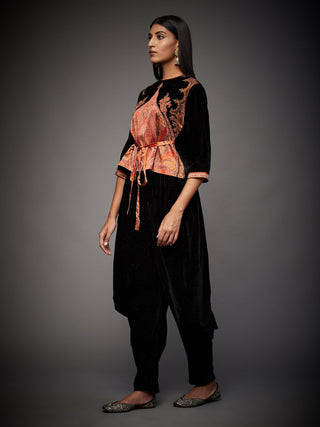 Ri.Ritu Kumar-Black & Burgundy Embroidered Top With Dhoti Pant-INDIASPOPUP.COM