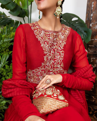 Nadima Saqib-Red Embroidered Anarkali Set-INDIASPOPUP.COM