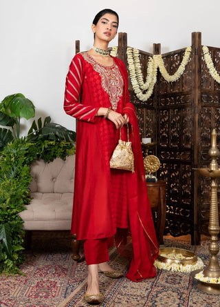 Nadima Saqib-Red Embroidered Kalidar Kurta Set-INDIASPOPUP.COM