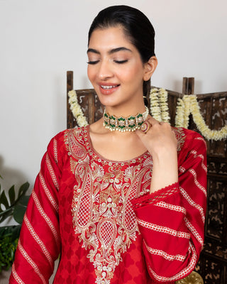 Nadima Saqib-Red Embroidered Kalidar Kurta Set-INDIASPOPUP.COM