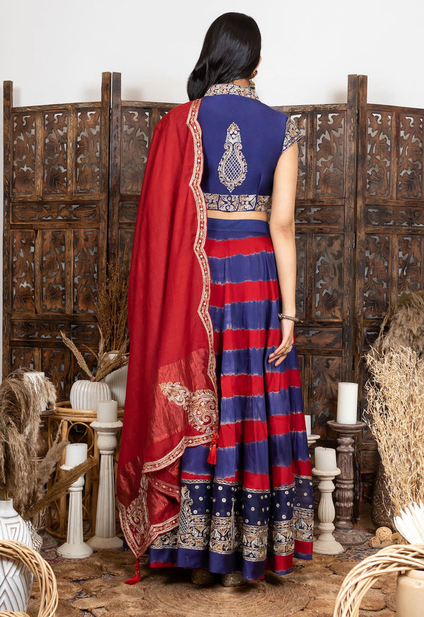 Nadima Saqib-Blue Red Embroidered Lehenga Set-INDIASPOPUP.COM