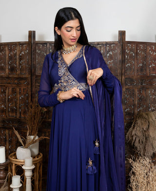 Nadima Saqib-Royal Blue Embroidered Angarkha Anarkali Set-INDIASPOPUP.COM