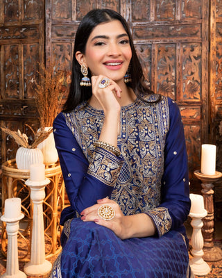 Nadima Saqib-Royal Blue Emroidered Kurta Set-INDIASPOPUP.COM