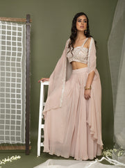 Chhavvi Aggarwal-Nude Flared Palazzo With Blouse & Cape-INDIASPOPUP.COM