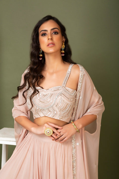Chhavvi Aggarwal-Nude Flared Palazzo With Blouse & Cape-INDIASPOPUP.COM