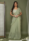 Chhavvi Aggarwal-Sage Green Frill Sari With Blouse-INDIASPOPUP.COM