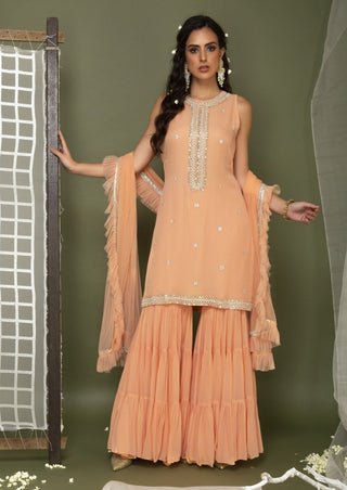 Chhavvi Aggarwal-Peach Sharara Set With Short Kurta-INDIASPOPUP.COM