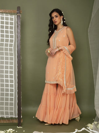 Chhavvi Aggarwal-Peach Sharara Set With Short Kurta-INDIASPOPUP.COM