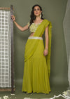 Chhavvi Aggarwal-Lime Green Pre Stitched Sari With Blouse-INDIASPOPUP.COM