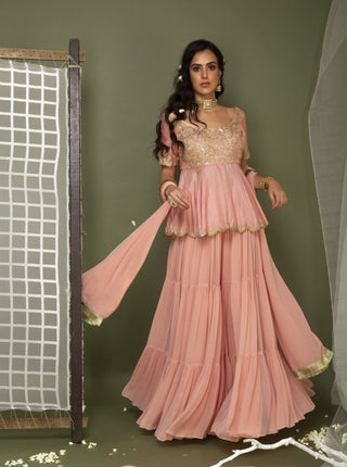 Chhavvi Aggarwal-Pink Sharara With Peplum Top & Dupatta-INDIASPOPUP.COM