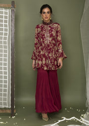 Chhavvi Aggarwal-Maroon Sharara With Jacket-INDIASPOPUP.COM