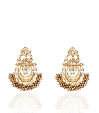 Preeti Mohan-Kundan Small Chandbali Earring-INDIASPOPUP.COM