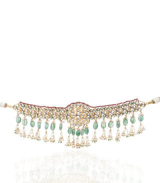 Preeti Mohan-Green Kundan Necklace With Earring-INDIASPOPUP.COM