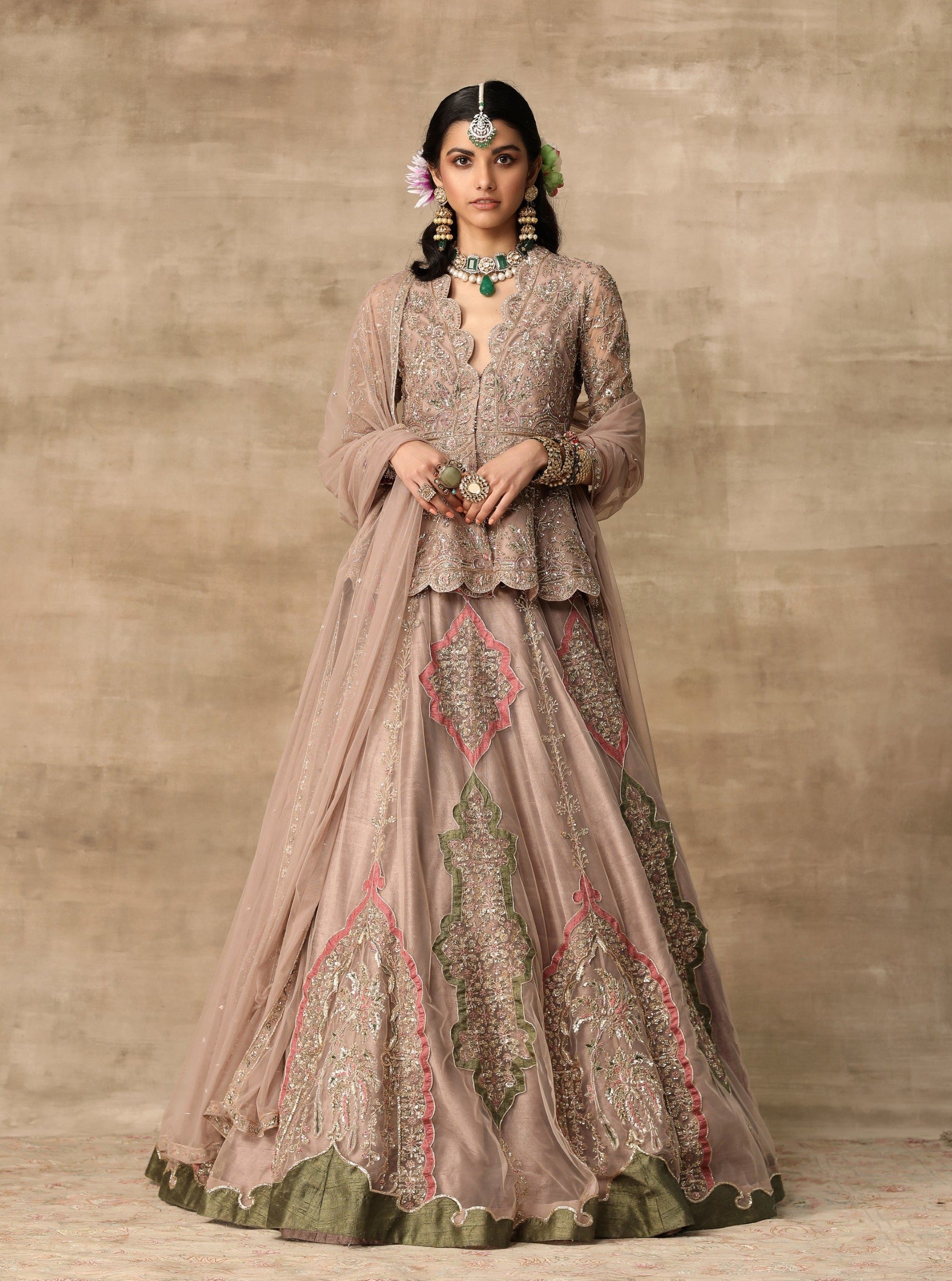 Champagne Peplum Lehenga Set L - Main Image