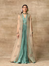 Ridhi Mehra-Teal Rushed Anarkali Paired With Cape-INDIASPOPUP.COM