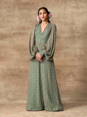 Ridhi Mehra-Turquoise Paisley Printed Peplum Jumpsuit-INDIASPOPUP.COM