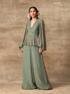 Ridhi Mehra-Turquoise Paisley Printed Peplum Jumpsuit-INDIASPOPUP.COM