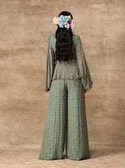 Ridhi Mehra-Turquoise Paisley Printed Peplum Jumpsuit-INDIASPOPUP.COM