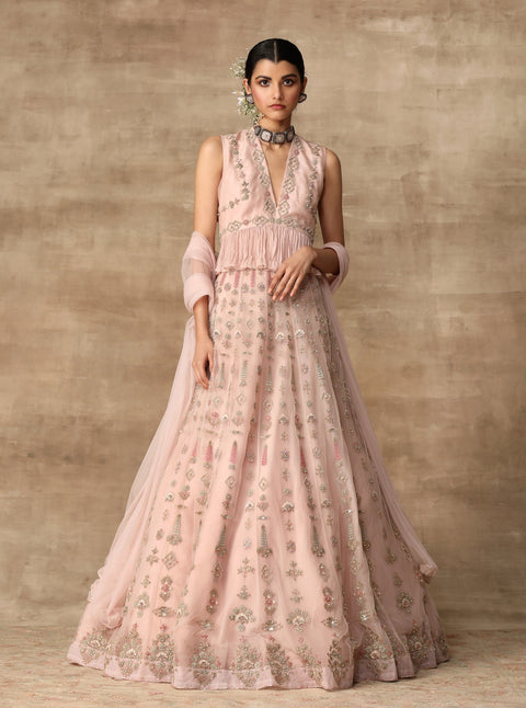 Ridhi Mehra-Blush Pink Peplum With Lehenga & Dupatta-INDIASPOPUP.COM