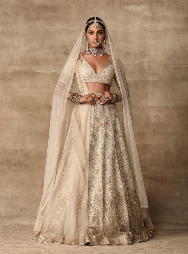 Ridhi Mehra-Ivory Paisely Blouse With Lehenga & Dupatta-INDIASPOPUP.COM