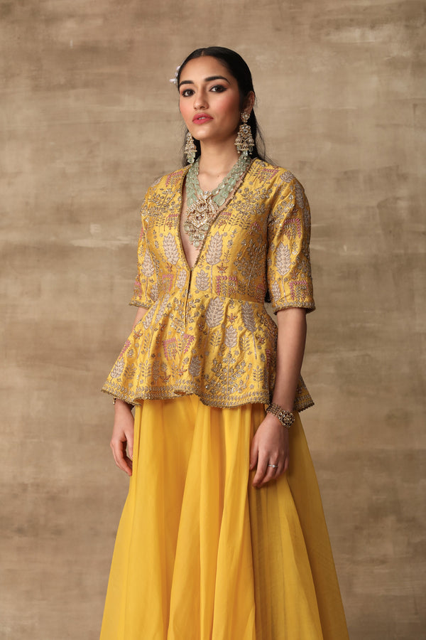 Ridhi Mehra-Canary Yellow Peplum With Sharara-INDIASPOPUP.COM