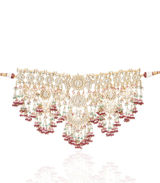 Preeti Mohan-Red & Green Kundan Necklace With Earring-INDIASPOPUP.COM