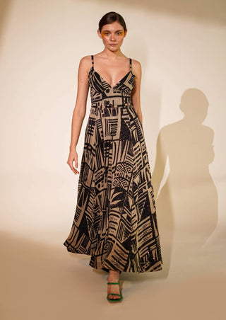 Nikita Mhaisalkar-White Black Abstract Printed Long Dress-INDIASPOPUP.COM