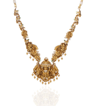 Preeti Mohan-Lakshmi Temple Pendant Necklace With Earring-INDIASPOPUP.COM