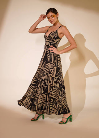 Nikita Mhaisalkar-White Black Abstract Printed Long Dress-INDIASPOPUP.COM