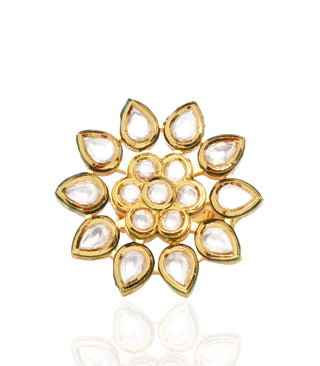 Preeti Mohan-Gold Plated Flower Kundan Ring-INDIASPOPUP.COM