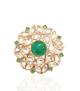Preeti Mohan-Gold Plated Avantika Green Kundan Ring-INDIASPOPUP.COM