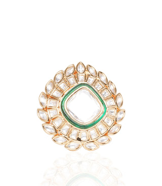 Preeti Mohan-Gold Plated Green Polki Ring-INDIASPOPUP.COM