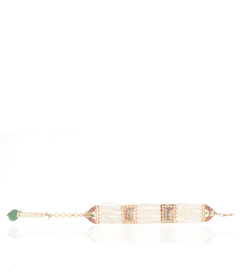 Preeti Mohan-Gold Plated Red & Green Bracelets With Pearls-INDIASPOPUP.COM