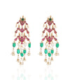Preeti Mohan-Gold Plated Red And Green Kundan Earring-INDIASPOPUP.COM