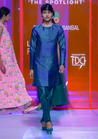Siddhartha Bansal-Green Embellished Long Jacket And Pants-INDIASPOPUP.COM