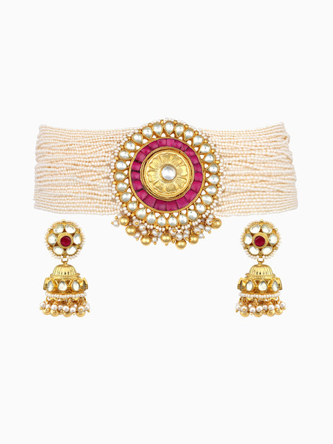 Tizora-Pink Pachi Kundan Choker Set-INDIASPOPUP.COM