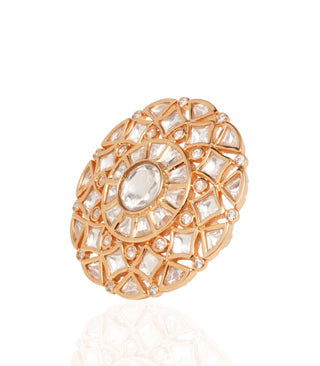 Preeti Mohan-Gold Plated Aradhya White Kundan Ring-INDIASPOPUP.COM
