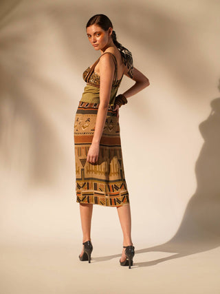 Nikita Mhaisalkar-Green Aztec Print Rib Dress And Tube-INDIASPOPUP.COM