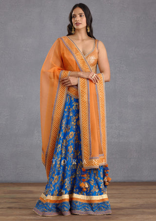Torani-Orange Blue Anarkali With Dupatta-INDIASPOPUP.COM