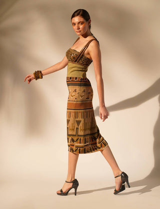 Nikita Mhaisalkar-Green Aztec Print Rib Dress And Tube-INDIASPOPUP.COM