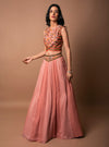 K-Anshika-Peach Panalled Skirt With Frilled Crop Top-INDIASPOPUP.COM