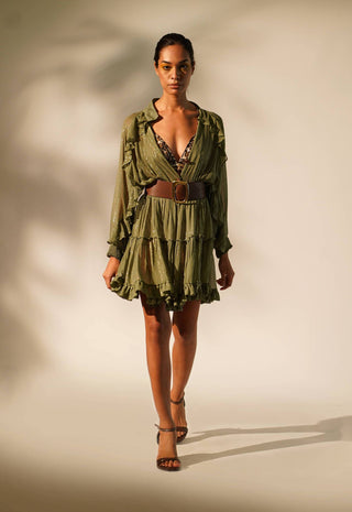 Nikita Mhaisalkar-Green Lurex Short Dress With Inner-INDIASPOPUP.COM