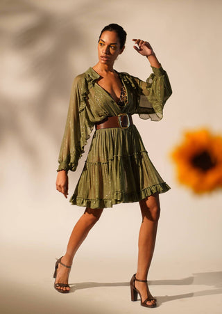 Nikita Mhaisalkar-Green Lurex Short Dress With Inner-INDIASPOPUP.COM