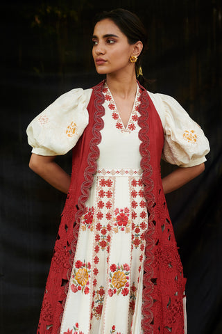 Chandrima-Ivory Pleated Dress With Cutwork Jacket-INDIASPOPUP.COM