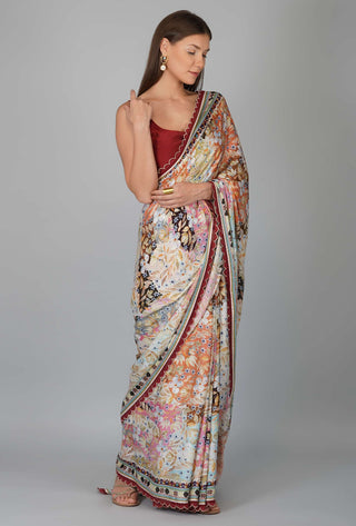 Devyani Mehrotra-Multicolor Printed Sari With Unstitched Blouse-INDIASPOPUP.COM