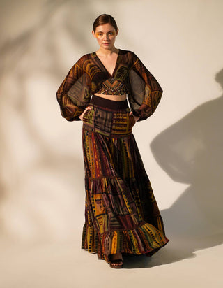 Nikita Mhaisalkar-Multicolour Abstract Print Skirt-INDIASPOPUP.COM