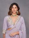 Devyani Mehrotra-Lavender Carnation Saree With Applique Blouse-INDIASPOPUP.COM
